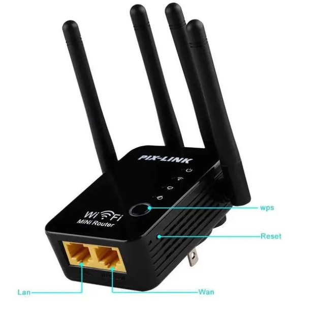 PIX-LINK N300 WiFi Repeater 300Mbps – 2.4G Wireless Signal Amplifier Router Range Extender with 4 External Antennas (WR09B)